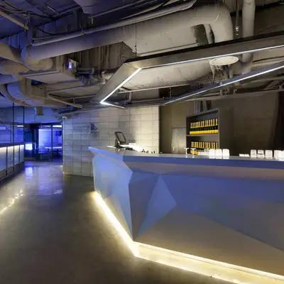 Club Octagon interior with octagonal design and LED lighting